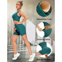 2 Piece Workout  Yoga Outfits Ribbed Sports Bra Gym Shorts