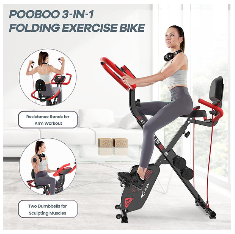 Folding Stationary Exercise Bike w/ Dumbbell